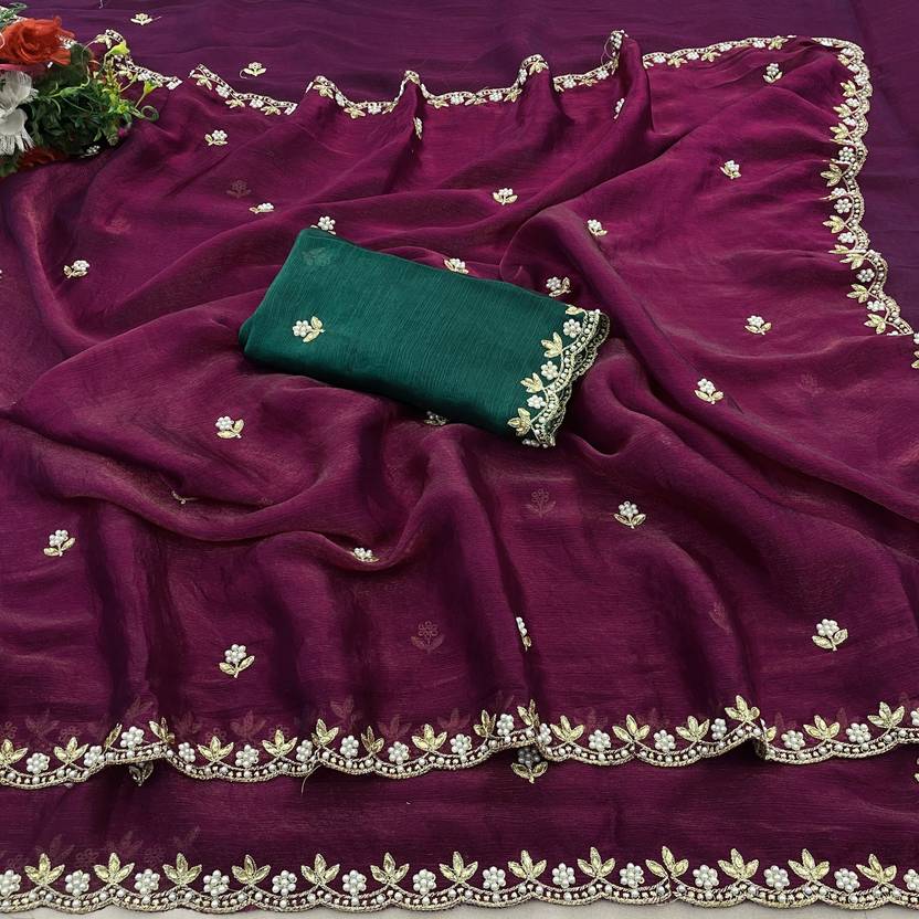 Embroidered Bollywood Jimmy Jimmy Saree (Purple)