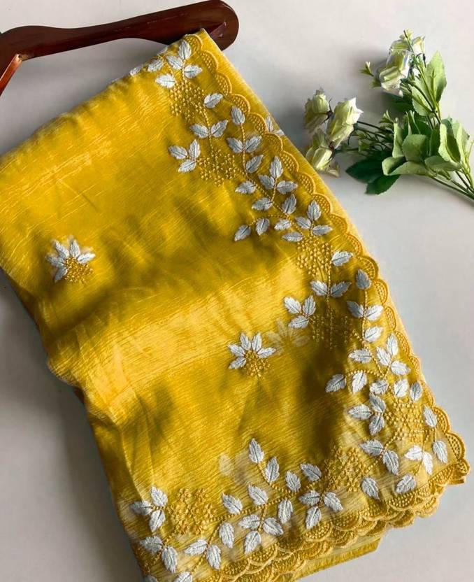 Embroidered Bollywood Georgette Saree (Yellow)