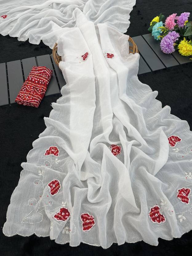 Embroidered Bollywood Georgette Saree (White)