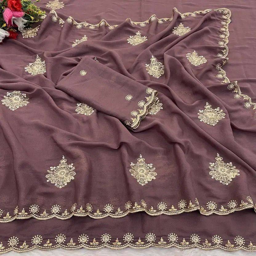 Embroidered Bollywood Georgette Saree (Magenta)