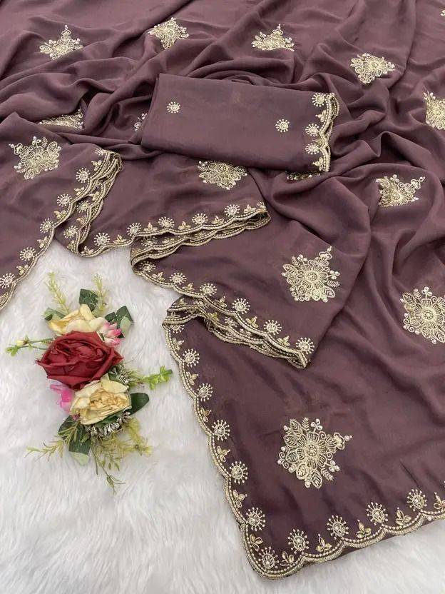 Embroidered Bollywood Georgette Saree (Magenta)